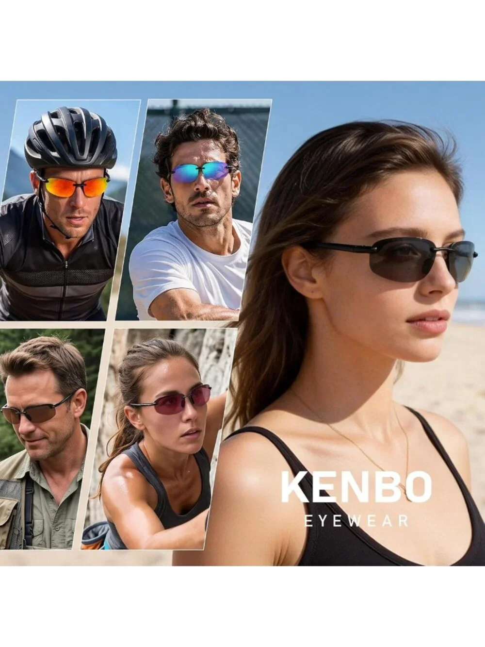 Polarized Sports Sunglasses for Men & Women | TR90 Rimless Wrap Around Frame for